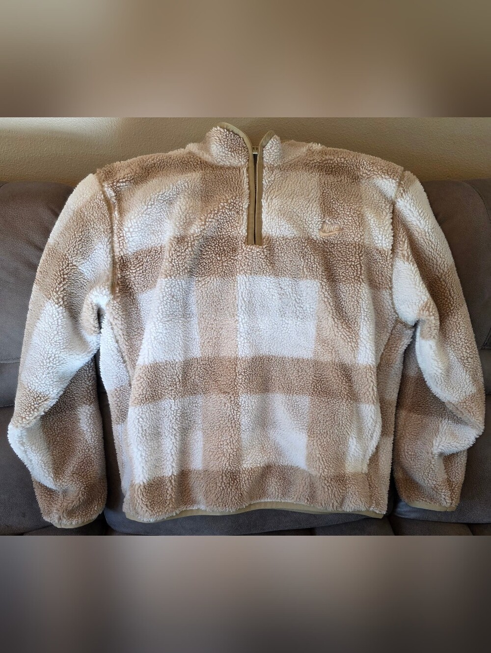 Nike Beige & Cream Sherpa Quarter-Zip Pullover Mens LRG.
